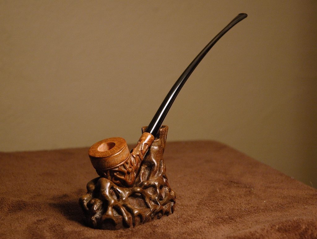 Hand-carved wooden pipe by J Drake Customs