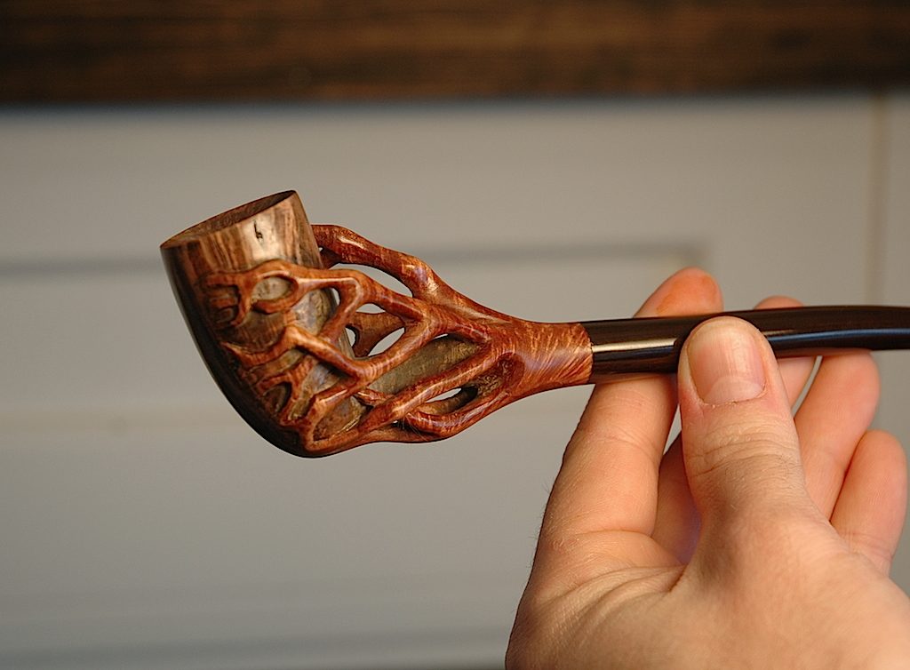 Hand-carved wooden pipe by J Drake Customs