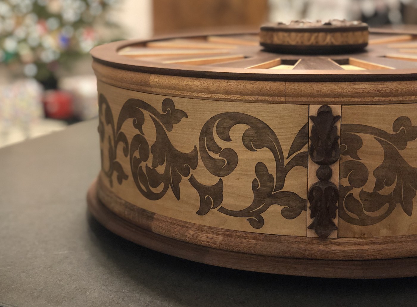 Close-up of a custom woodworking project by J Drake Customs